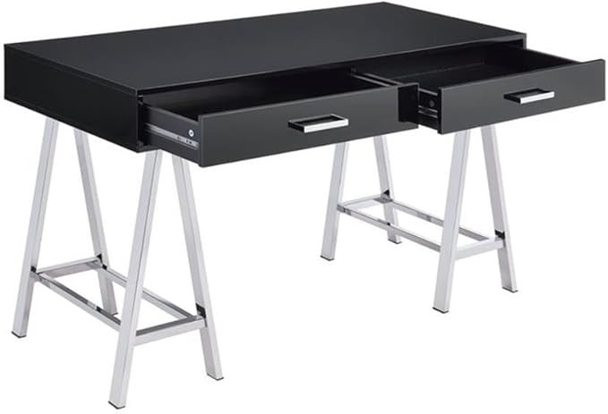 Acme Coleen 2-Drawer Metal Home Office Desk in Black and Chrome