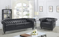 RARZOE Modern 2 Pieces Living Room Sofa Set Contemporary Tufted Button Faux Leather Chesterfield Three-Seater Couch and Accent Club Chair with Nailhead Trim Scroll Arms for Home Furniture (Black)