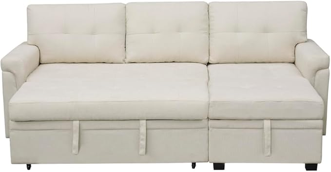 Naomi Home 85 in. Convertible Sofa with Storage Reversible L Shape Sofa Couch with Chaise Comfy Couches for Living Room Cream/Velvet