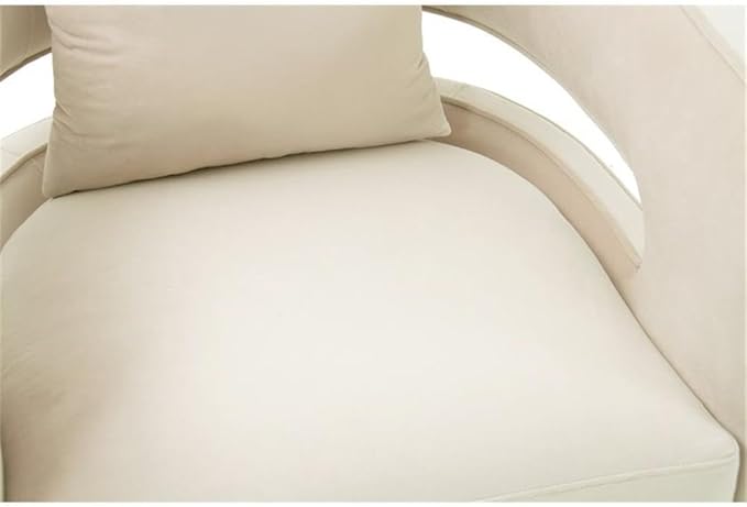 Maklaine 31.5 Velvet Swivel Accent Chair Cream Finish Solid Wood Frame and Stainless Steel Base Plush Foam Fill Transitional Style Handmade Chair for Living Room or Bedroom Seating