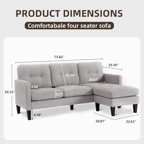 L Shaped Sectional Sofa Sleeper Sofa with Movable Ottoman Lounge Sectional Compact Couch for Apartment &amp Small Space Small Couch for Living Room Light Gray