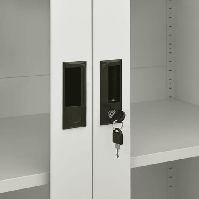 Metal Office Cabinet Garage Storage Cabinet with 4 Doors and 3 Adjustable Shelves 70.9 Light Gray Steel Lockable File CabinetLocking Tool Cabinets for OfficeHome (Style C)