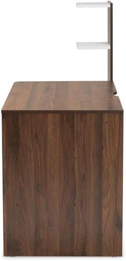 BOWERY HILL Storage Computer Desk 60.6 Wide Wood Construction White and Walnut Brown Finish 6 Shelves with Enclosed Compartment Mid-Century Style for Home Office or Workspace