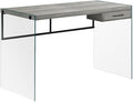 Pemberly Row Computer Desk 48-Inch Laptop Table Tempered Glass Legs Gray Reclaimed Wood Finish Storage Drawer Compact Writing Desk for Small Home Office or Apartment