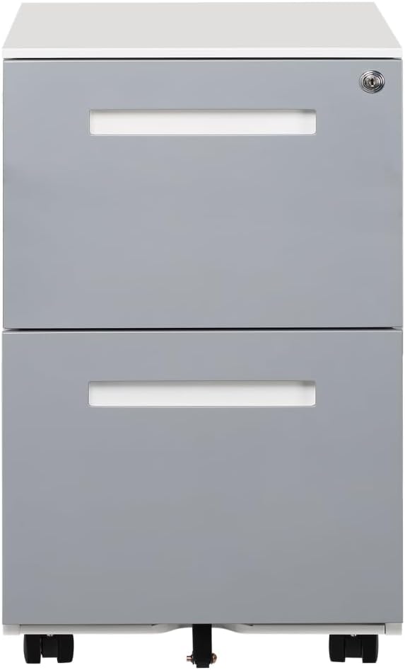 3-Drawer Mobile Filing Cabinet with Lock Metal Filing Cabinet to be Installation Required (2 Drawer Grey + Metal)