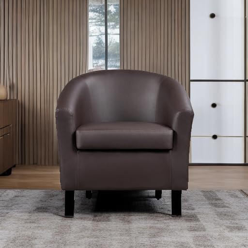 Topeakmart Faux Leather Club Chair Modern Accent Chair and Cozy Barrel Chair with Sturdy Wood Legs for Living Room Bedroom Reception Room Espresso