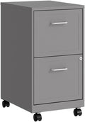 Pemberly Row 18 2-Drawer Metal Mobile Filing Cabinet Arctic Silver Finish Locking Design with Easy Roll Casters Stylish Embossed Fronts Compact Vertical Storage for Small Office or Home Office