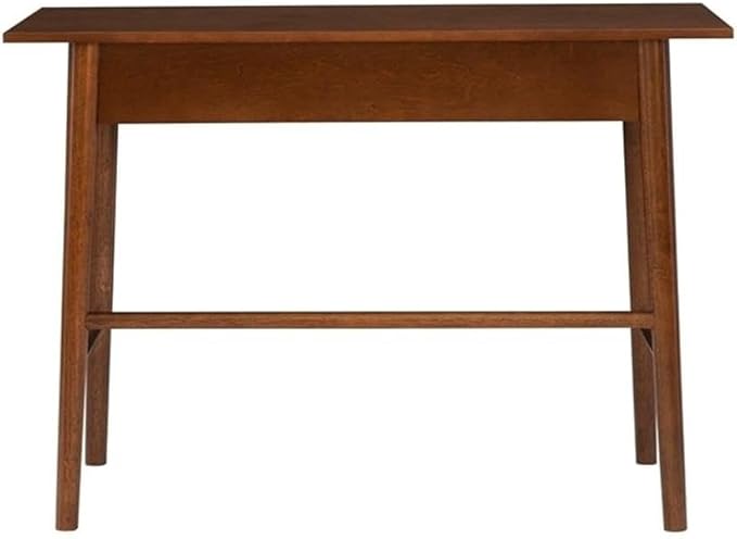 Allora 1-Drawer Mid-Century Wood Desk Warm Walnut Finish 42W x 19D x 29.63H Rubberwood and Birch Veneer Rounded Legs Sleek Black Drawer Knob Home Office Desk for Bedroom or Living Room Use