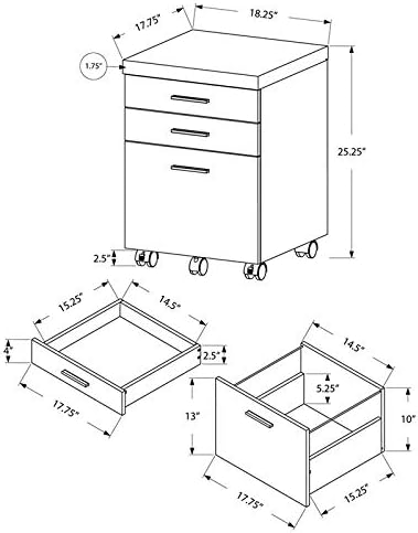 Monarch Specialties I 7051 File Cabinet Rolling Mobile Storage Drawers Printer Stand Office Work Laminate Grey White Contemporary Modern