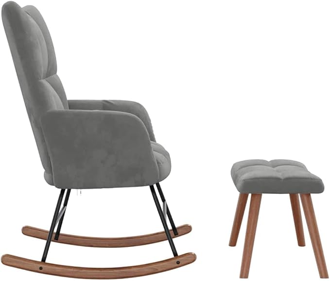 vidaXL Rocking Chair with Ottoman - Elegant and Modern Design - Dark Gray Velvet - Comfortably Padded - Durable Frame - Assembly Required