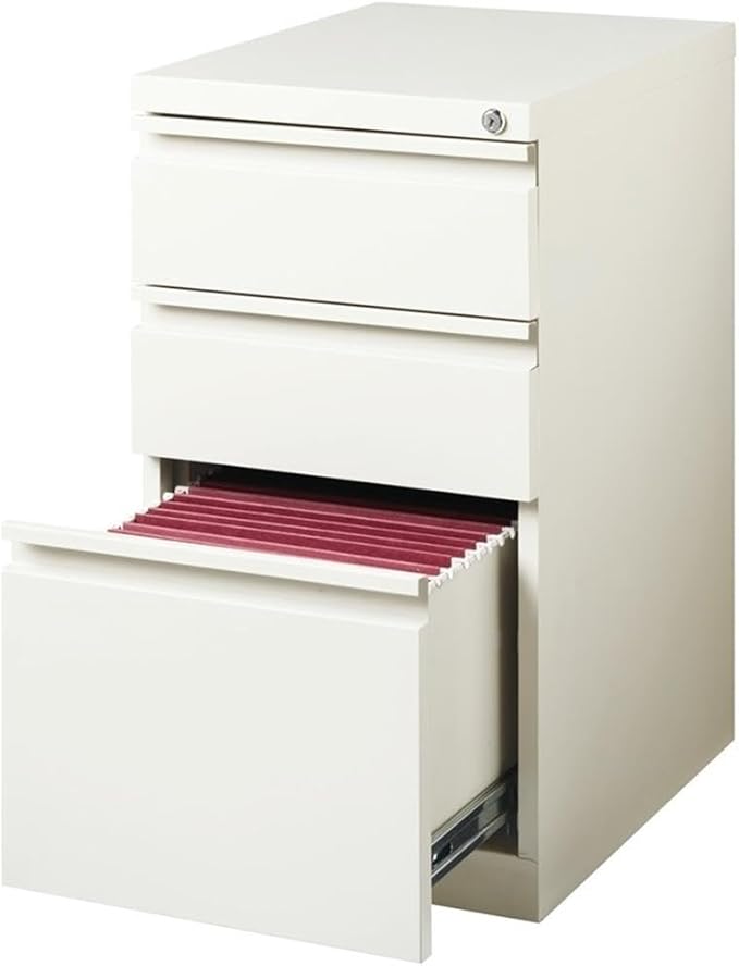 Pemberly Row 3 Drawers 27.75 Vertical White Metal Filing Cabinet Lockable Pre-Assembled Stationary Letter Size for Home Office