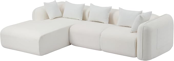 117’’ Chenille Fabric Boneless Couches for Living RoomModular Sectional Cloud Sofa |Fluffy Chenille Deep Seat No-Assembly Memory Foam Comfy Cloud Couch with L-Shaped Chaise (Beige)