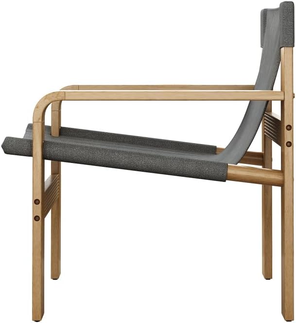 Detachable and Washable Oak Accent Chair Wide Armrest Mid-Century Lounge Chair Linen Fabric Armchair &amp Solid Wood Frame for Living Room Bedroom Balcony (White) (Dark Grey + Wood+Fabric + Oak)