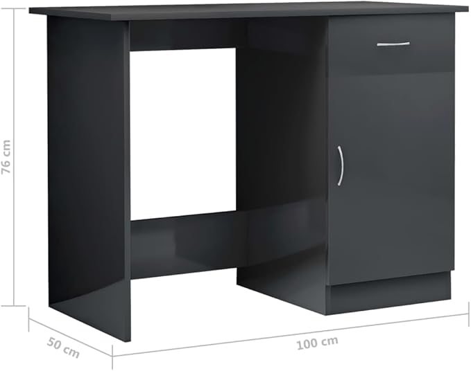 Modern Writing Computer Desk with a Drawer and a Door Home Office Desk Writing Study Table PC Desk Workstation for Bedroom High Gloss Gray 39.4x19.7x29.9 Engineered Wood(E)