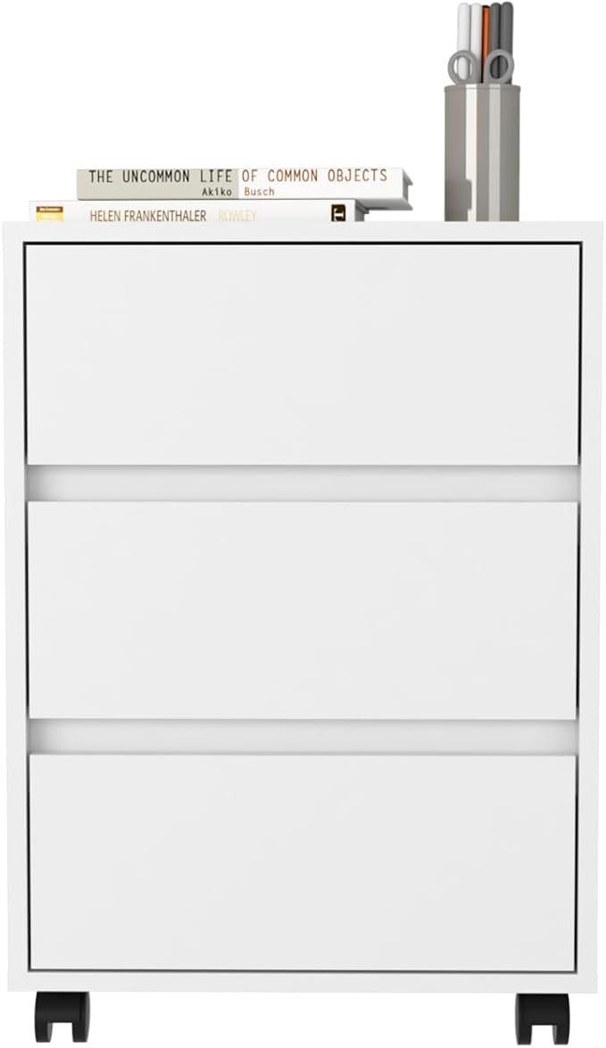 Mobile File Cabinet with 3 Drawers White Finish