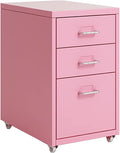 ELEFOCUS Metal Mobile File Cabinet with Wheels - 3-Drawer Filing Cabinet Under Desk for Home/Office(Color:Pink)