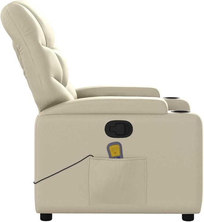 Massage Recliner Chair Cream Faux Leather Metal Plywood Adjustable 135° Backrest Memory Foam Cushion Cup Holders for Living Room Home Theater 242.5 lbs Capacity