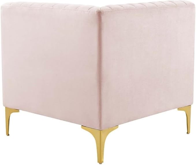 Modway Triumph Modern Channel Tufted Performance Velvet Corner Chair in Pink