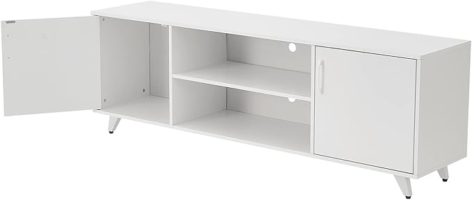 Panana TV Stand Entertainment Center with 2 Doors and 2 Cubby Storages Cabinets for up to 65 inch for Living Room Bedroom (White 53.5 inch)