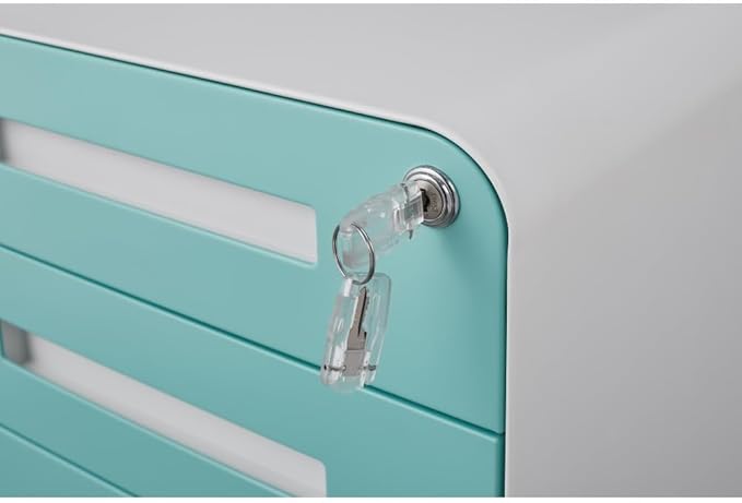 3-Drawer Mobile Filing Cabinet with Lock Legal/Letter Sized Office Storage Suitable for Offices and Study Rooms (White+Green)