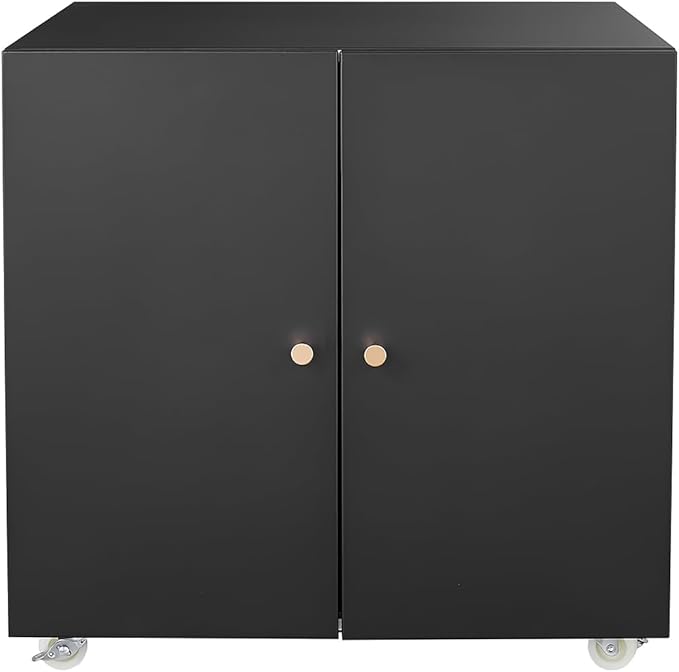 Mobile Lateral File Cabinet with Door Rolling Filing Cabinet Printer Stand with Storage Shelf Wheels Metal File Organizer for Home Office Small Spaces Tall Black