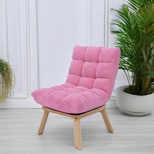 14-Position Floor Sofa Folding Gaming Sofa Chair Comfy Cushions &amp Study Steel Frame Angle Adjustable Sleeper Bed Couch Recliner (Pink)