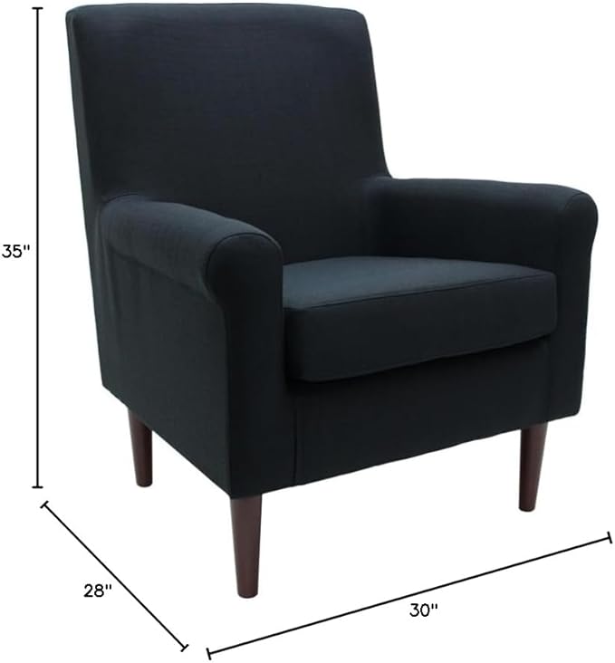 Pemberly Row Rolled Arm Lounge Chair Navy Blue Fabric Upholstery 35 H x 28 W x 30 D Contemporary Accent Chair for Living Room or Bedroom