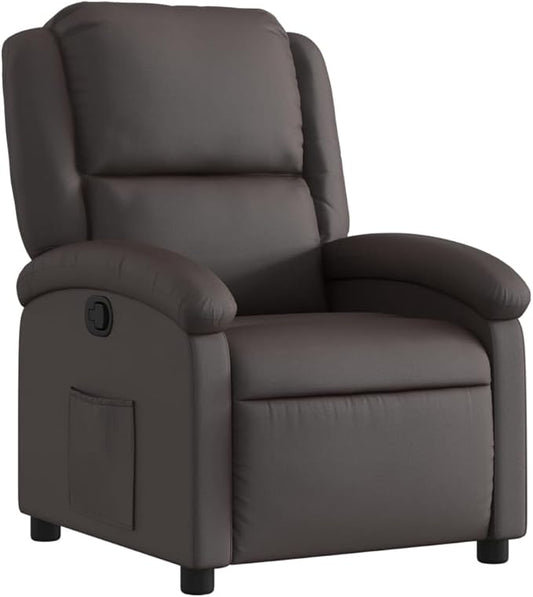 vidaXL Recliner Chair Dark Brown Real Leather Metal Plywood