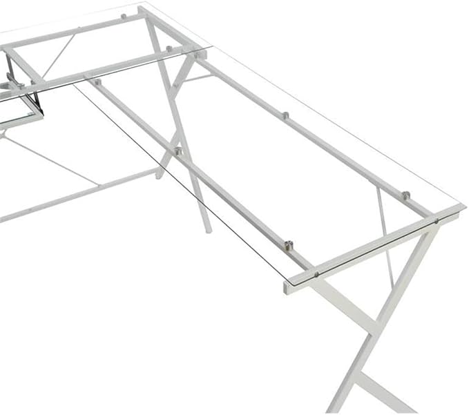 Acme Demas Glass Top L-Shaped Computer Desk with Holder in Clear and White