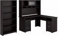 Bush Home Cabot 60W L Shaped Computer Desk with Hutch and 5 Shelf Bookcase in Espresso Oak