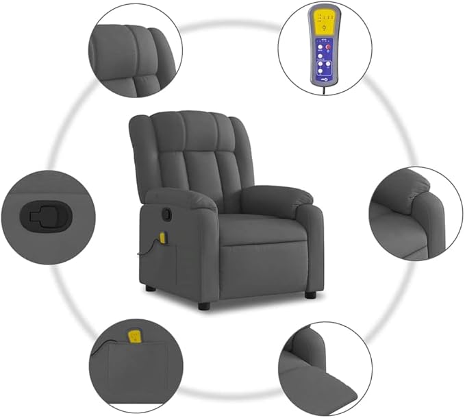 vidaXL Dark Gray Fabric Massage Recliner Chair - Manual Lounge Seating with Vibration Massage Adjustable Footrest for Living Room or Bedroom Comfort