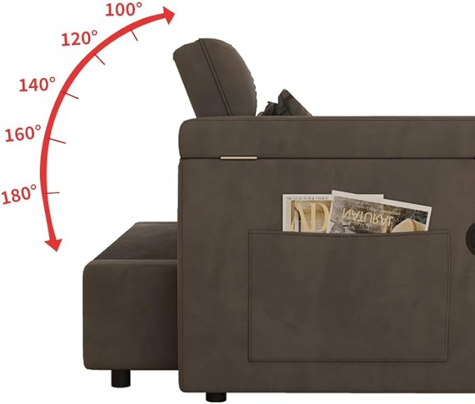 65 Convertible Pull Out Sofa Bed Queen Size 3-in-1 Convertible Sleeper CouchArmrests with Storage Function. Modern Velvet Loveseat Sofá for ApartmentOfficeDark Grey