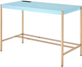 Acme Midriaks Wooden Top Writing Desk with USB Port in Baby Blue and Gold