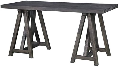 Beaumont Lane Solid Wood Writing Desk 62 in Pine Solids and Veneers Weathered Charcoal Finish Double Pedestal Base Rustic European Style Home Office Desk with Felt-Lined Drawers