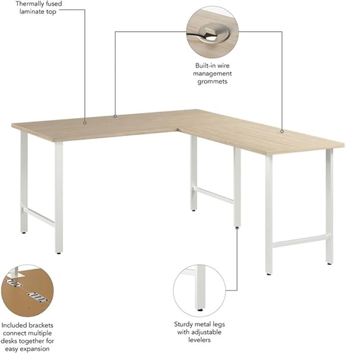Bush Business Furniture Hustle 60W x 30D L Shaped Computer Desk with Metal Legs in Natural Elm Modular Corner Table for Home and Professional Office