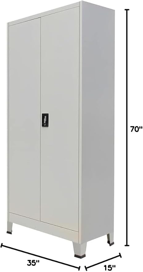 Steel File Cabinet with 2 Doors 35.4x15.7x70.9 Gray Office Storage Cabinet with Adjustable Shelves and Locking System for Home Office Organization