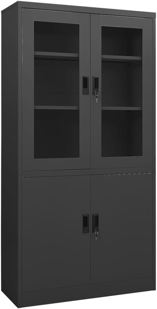 Metal Office Cabinet Garage Storage Cabinet with 4 Doors and 3 Adjustable Shelves 70.9 Anthracite Steel Lockable File CabinetLocking Tool Cabinets for OfficeHome (Style C) -AA