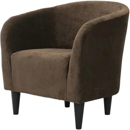Luxurious Soft Velvet Wide Barrel Living Room Chairs with Tapered Legs Size 30.50'' H x 29.50'' W x 27.75'' D | Recessed Arms Elegant Luxe Touch Plush Comfy Seating | Rich Look Godiva Brown Color