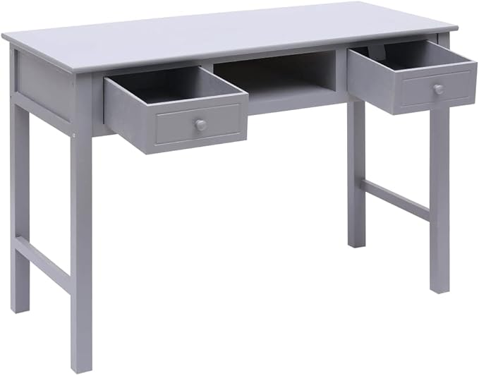 Wooden Writing Computer Desk with 2 Drawers and 1 Open Compartment Home Office Desk Writing Study Table for Bedroom Console Table for Living Room Gray 43.3x17.7x29.9 Wood