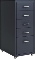 5-Drawer File Cabinet Metal Mobile File Cabinet with Wheels Filing Cabinet Under Desk for Home/Office (Color:Dark Gray)