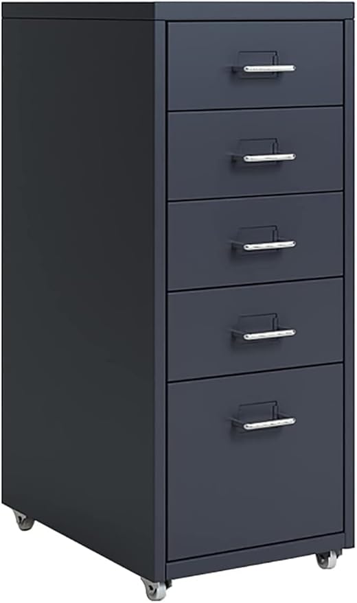 5-Drawer File Cabinet Metal Mobile File Cabinet with Wheels Filing Cabinet Under Desk for Home/Office (Color:Dark Gray)