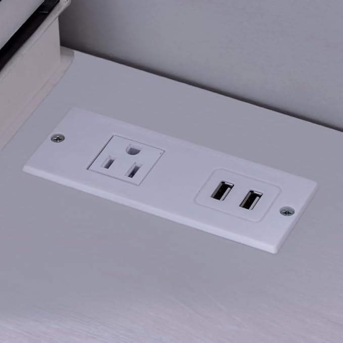 Modern Home Office Writing Desk with Ground Outlet &amp USB-A Ports Wooden Leg Frame Finished Back - Ideal Computer Gaming Desk Corner Desks Bedroom Craft Study Table Work Standing DesksWhite