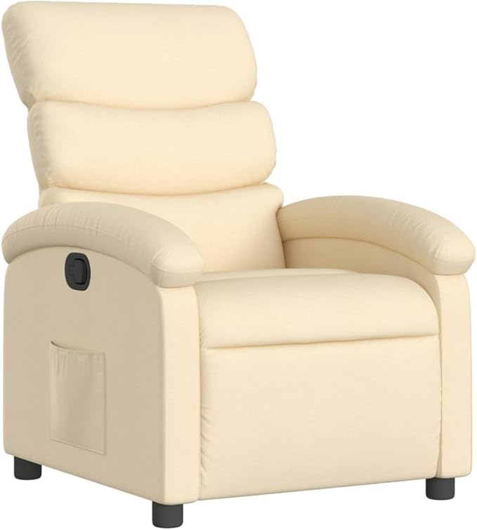 vidaXL Cream Recliner Chair with Adjustable Recline Armchair for Living Room Home Theater Smooth Fabric Supportive Single Sofa Reclining Comfortable Cushioned Upholstery Contemporary