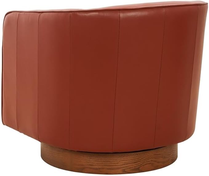 Pemberly Row Swivel Barrel Accent Chair Caramel Top Grain Leather Wood Base 28.5 W x 28.75 D x 28 H Comfortable Pocket Coil Seat Durable Upholstery Stylish Design for Living Room or Office