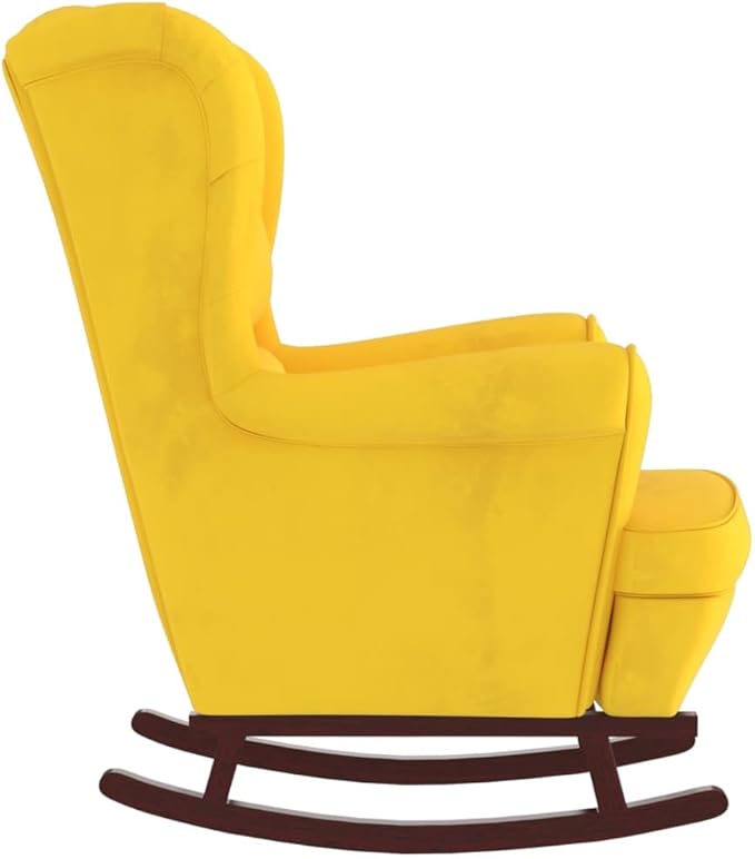 Rocking Chair Rubber Wood Legs Velvet Yellow Rocking Chair Living Room Chair Bedroom