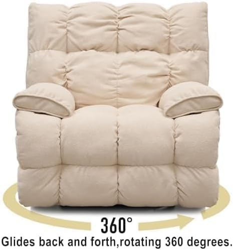 SITJOY Oversized Power Swivel Rocker Recliner Chair Overstuffed Extra Wide Rocking Chair for Big and Tall Glider Recliner Nursery Chair USB Charging Soft Breathable Fabric in Beige Power