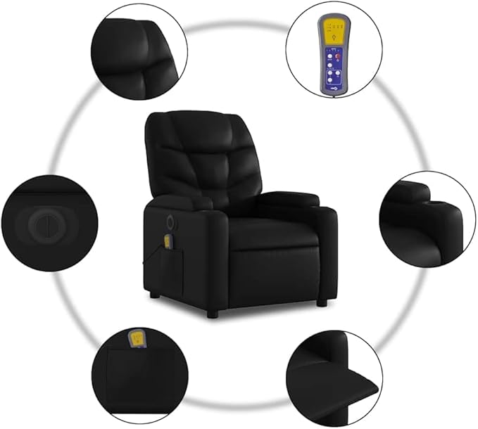Electric Massage Recliner Chair Black Faux Leather 6-Point Vibration USB Power Adjustable Reclining Sofa for Living Room Comfortable Reading Lounge
