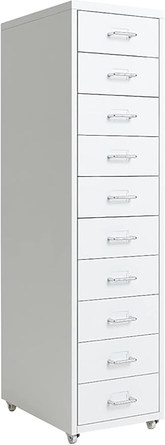 10-Drawer File Cabinet Metal Mobile File Cabinet with Wheels Filing Cabinet Under Desk for Home/Office(Color:White)