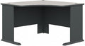 BOWERY HILL 48 Engineered Wood Corner Desk Slate Gray and White Finish Scratch-Resistant Laminate Surface Curved Work Area Built-in Wire Management Transitional Office Desk for Small Spaces