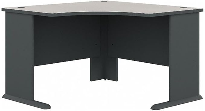 BOWERY HILL 48 Engineered Wood Corner Desk Slate Gray and White Finish Scratch-Resistant Laminate Surface Curved Work Area Built-in Wire Management Transitional Office Desk for Small Spaces